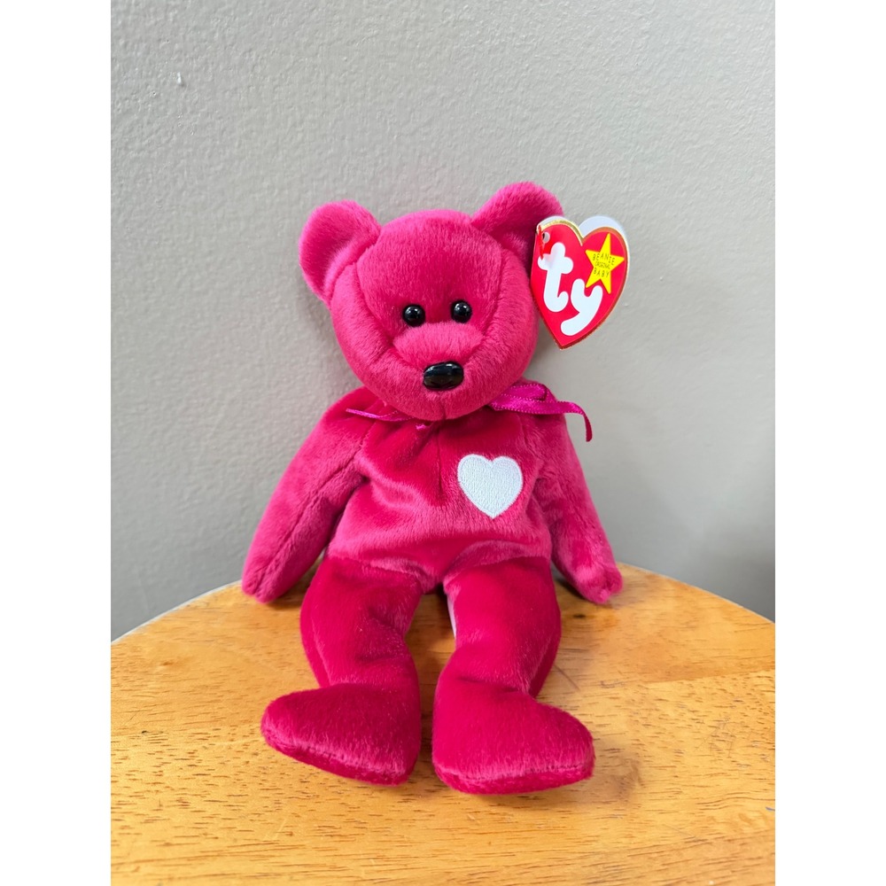 Ty Beanie Baby Valentina Bear Fuchsia Pink Heart 1998 DOB 1999 Tag Plush Toy